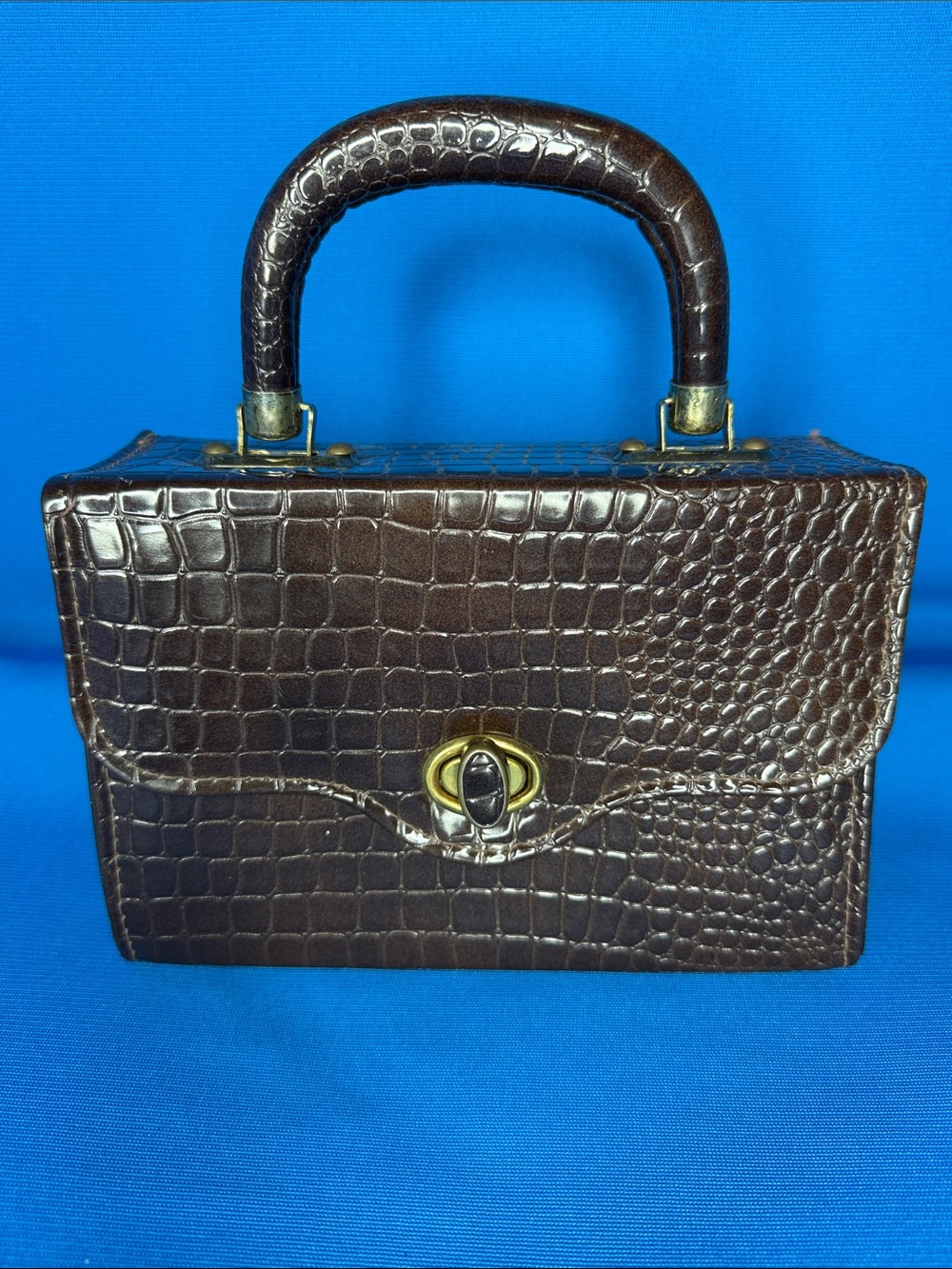 VINTAGE JACLYN USA CROCODILE ALLIGATOR TYPE TOP HANDLE BOX HANDBAG 1960'S 1970'S